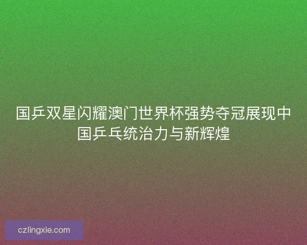 国乒双星闪耀澳门世界杯强势夺冠展现中国乒乓统治力与新辉煌